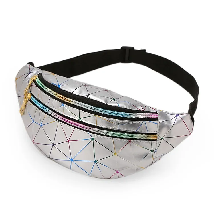 Laser Pattern PU Leather Waist Bags Women Fanny Pack Single Shoulder Bag(Silver)