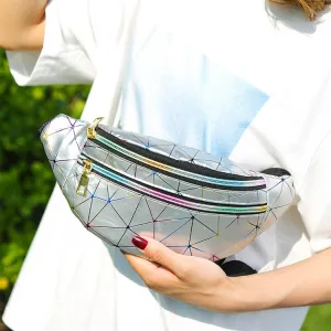 Laser Pattern PU Leather Waist Bags Women Fanny Pack Single Shoulder Bag(Silver)