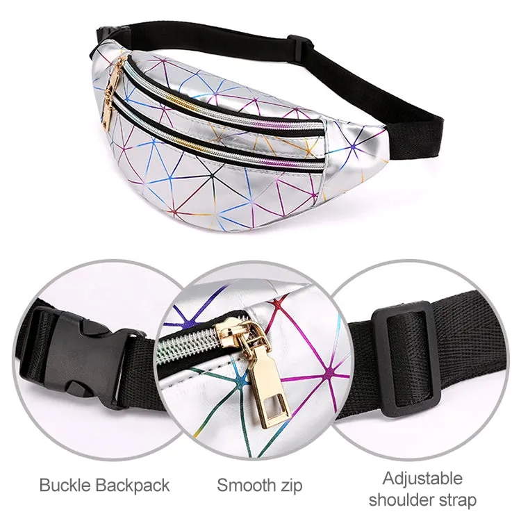 Laser Pattern PU Leather Waist Bags Women Fanny Pack Single Shoulder Bag(Silver)