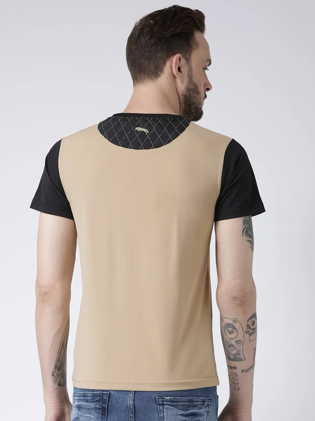 Men Beige Graphic Round Neck T-shirt