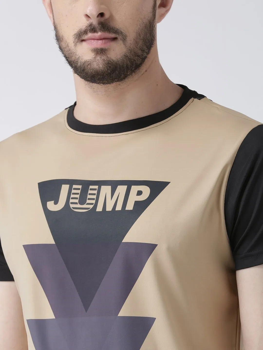 Men Beige Graphic Round Neck T-shirt