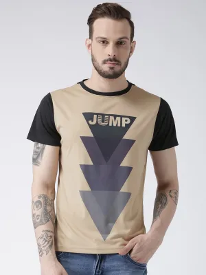 Men Beige Graphic Round Neck T-shirt