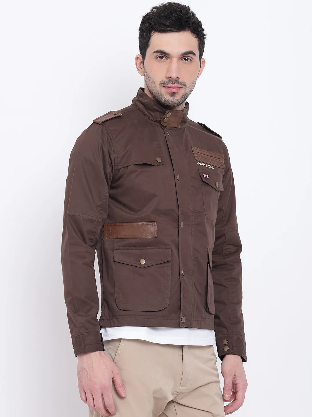 Men Casual Solid Brown Tailored Jacket