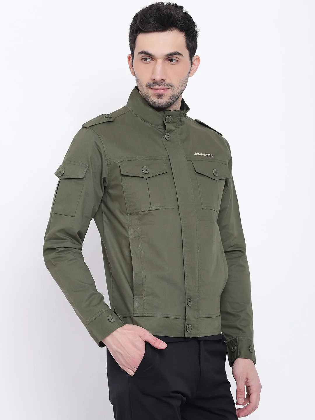 Men Casual Solid Olive Tailored Jacket