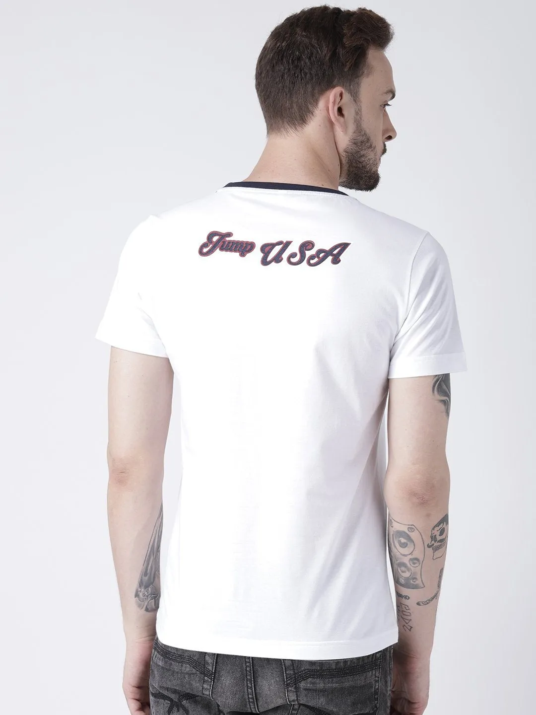 Men White Solid Round Neck T-shirt