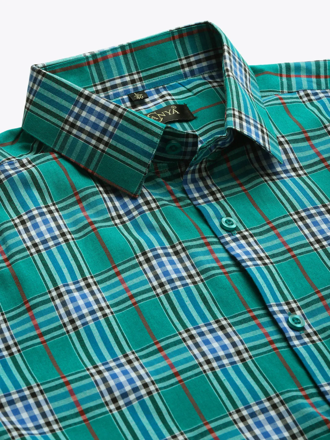 Men's Cotton Green & Blue Half sleeves Casual Shirt