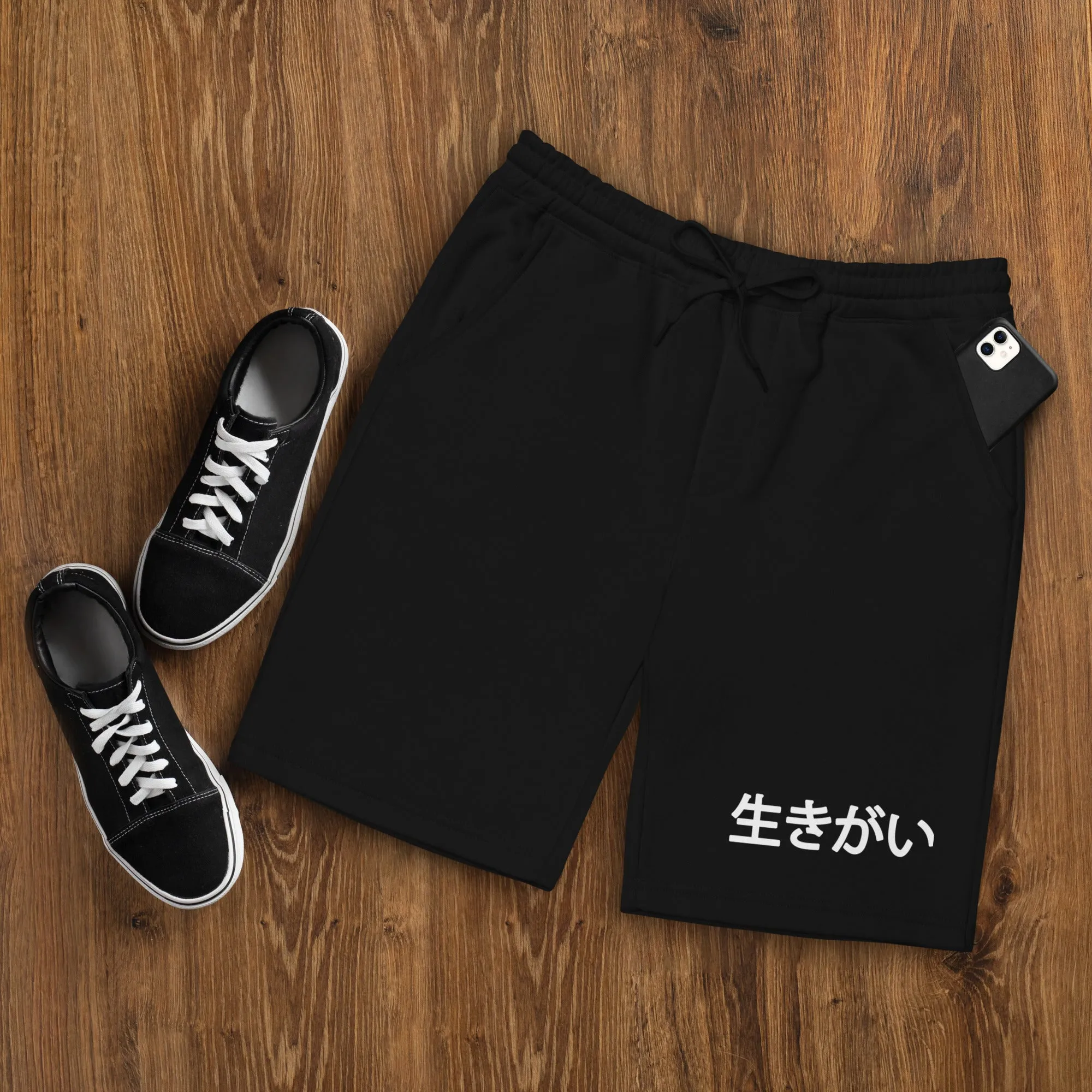 Men's Fleece Shorts - Ikigai 生きがい Digital Print Design by Los Gusanos | Athletic and Casual Shorts for Men