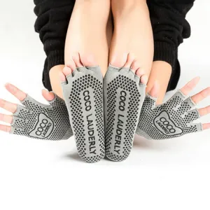 Non-slip Open Finger Yoga Sports Gloves Five Finger Yoga Socks Set, Size: One Size(Open Toe Gray)