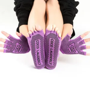 Non-slip Open Finger Yoga Sports Gloves Five Finger Yoga Socks Set, Size: One Size(Open Toe Purple)