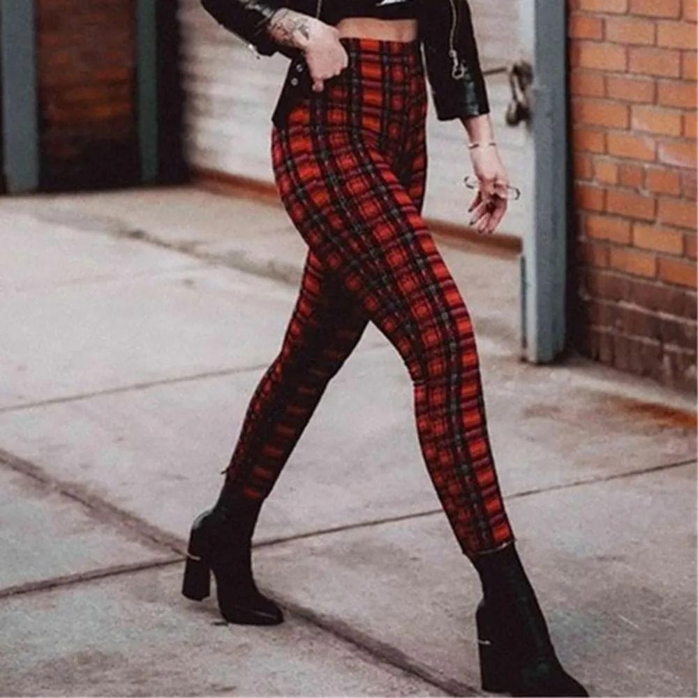 Plaid Print High Waist Slim Fit Leggings