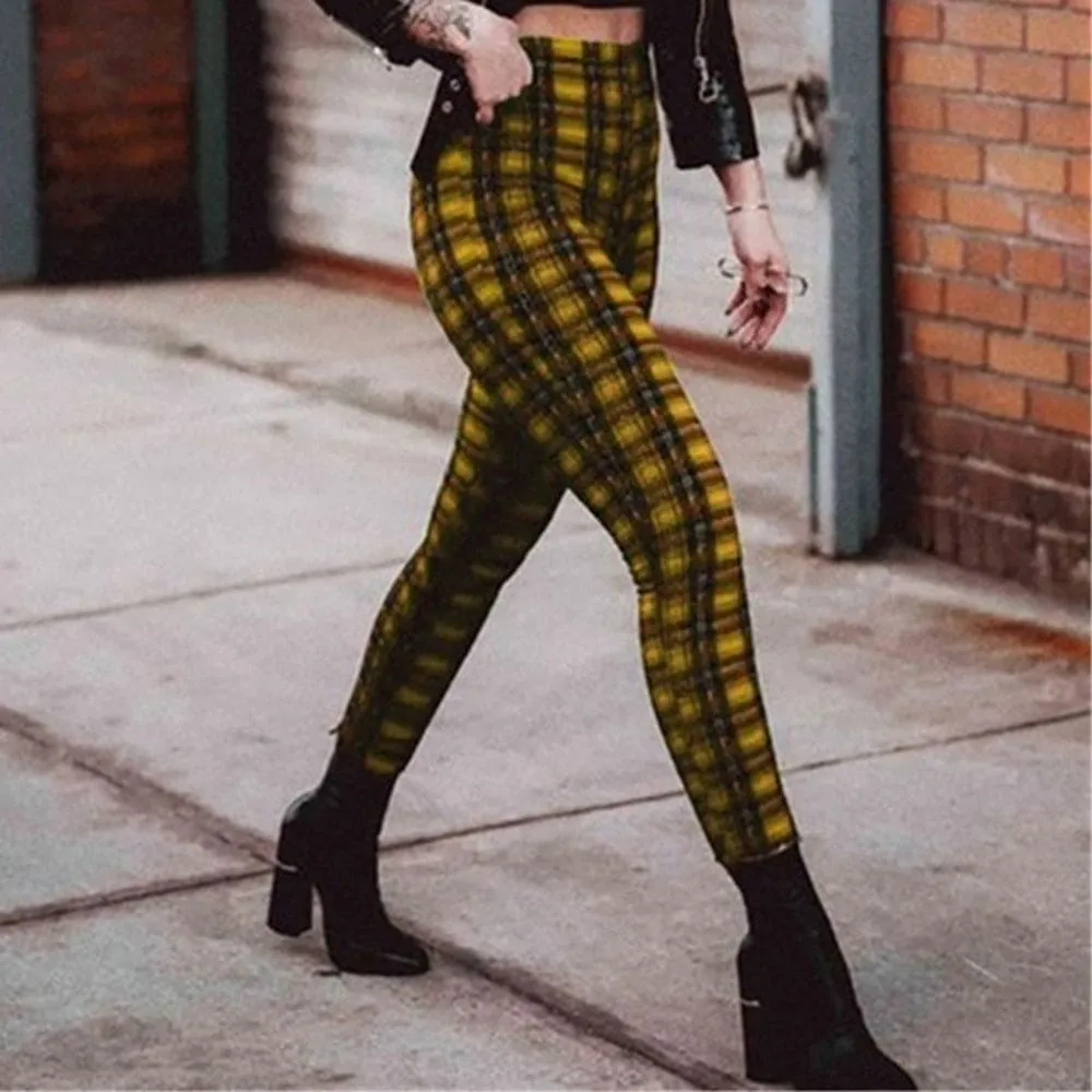 Plaid Print High Waist Slim Fit Leggings