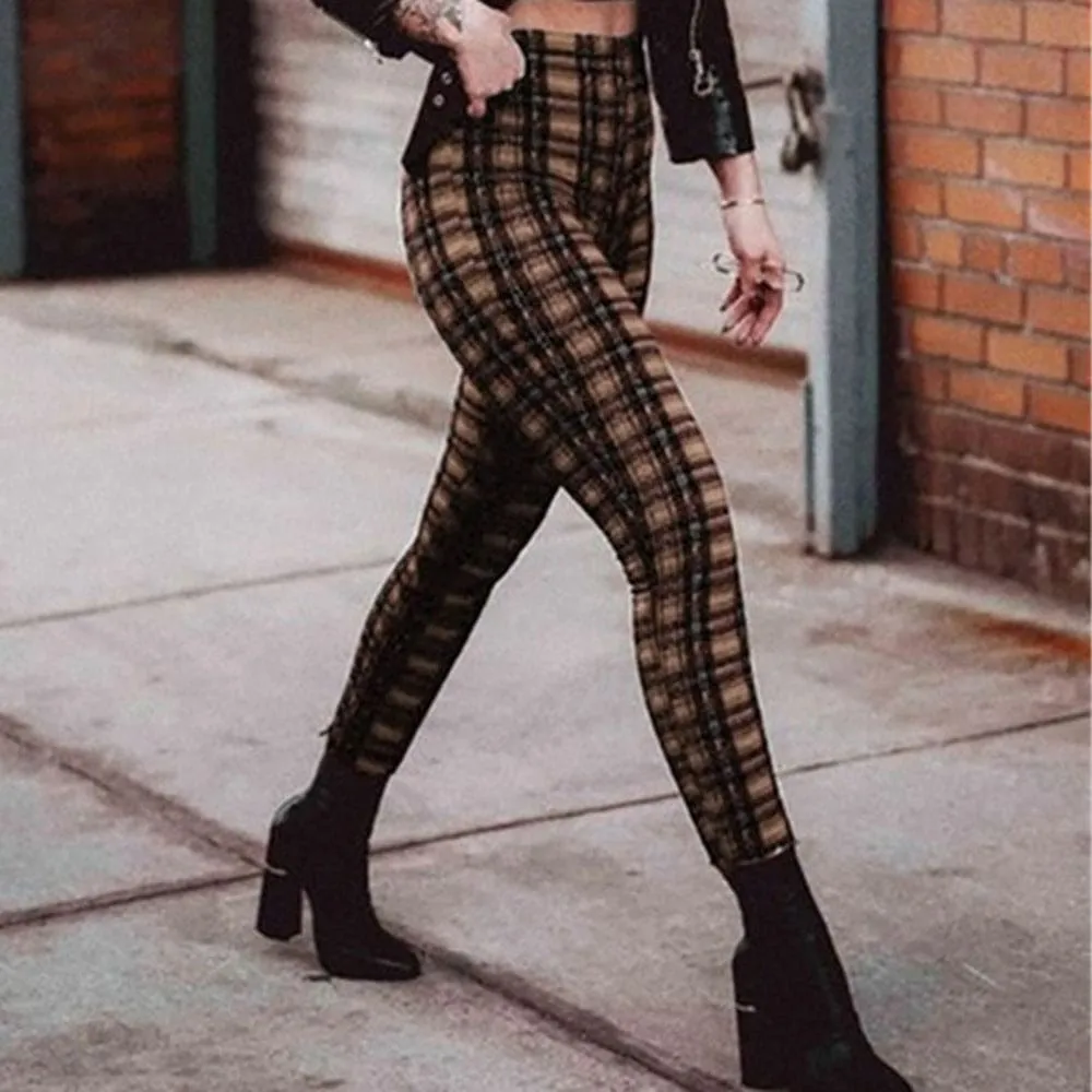 Plaid Print High Waist Slim Fit Leggings