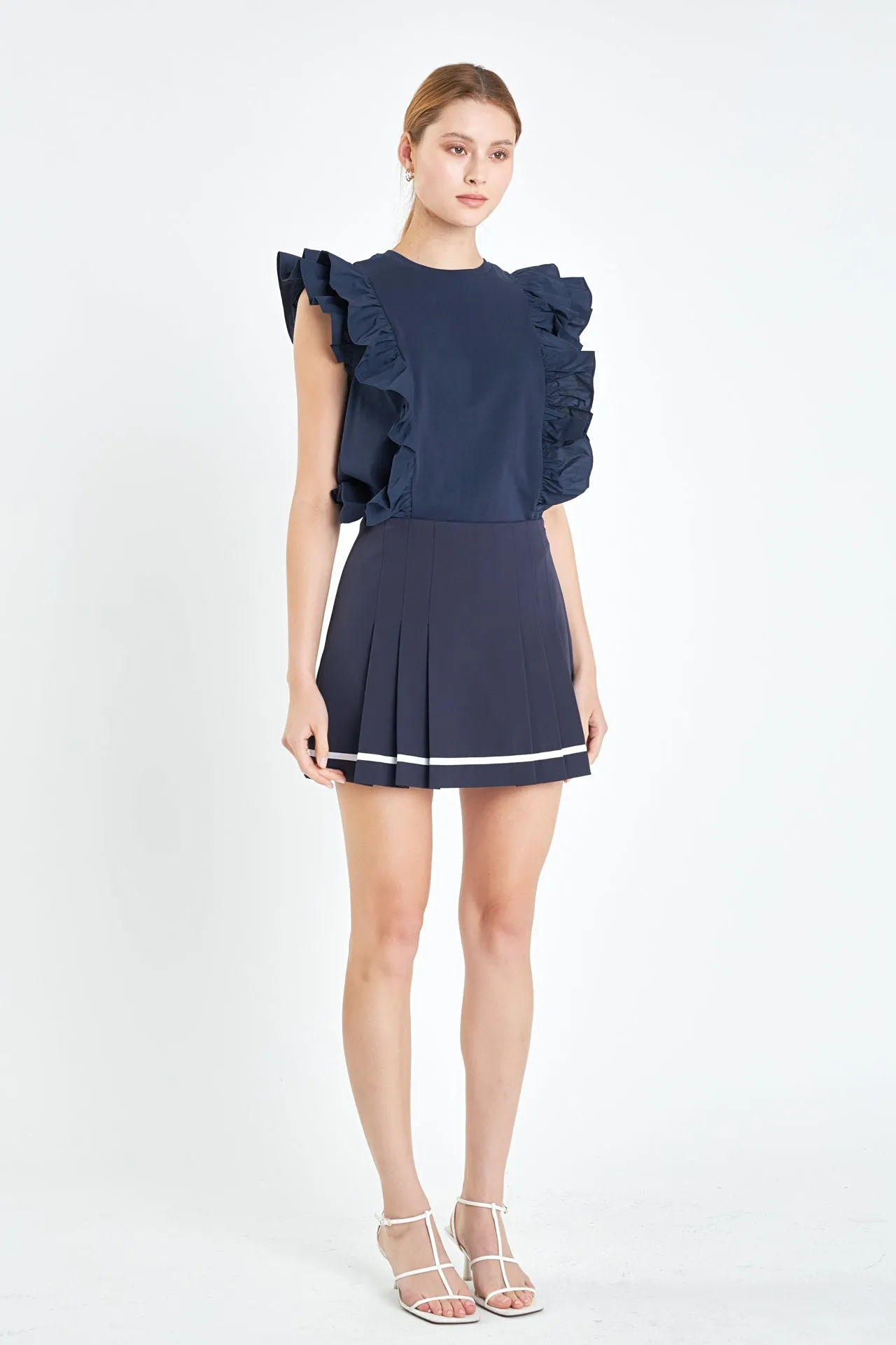 Pleated Contrast Mid Rise Skorts