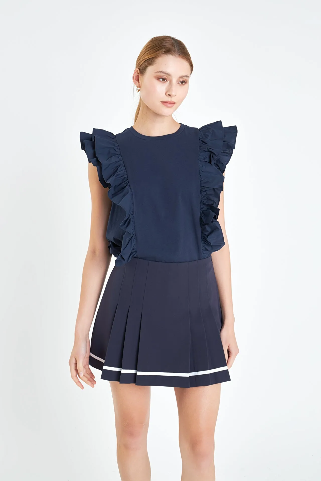 Pleated Contrast Mid Rise Skorts