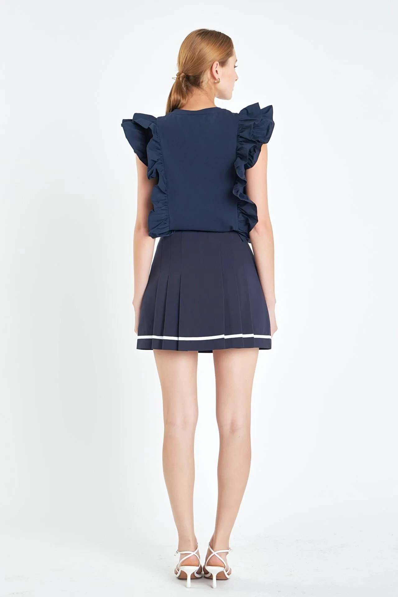 Pleated Contrast Mid Rise Skorts