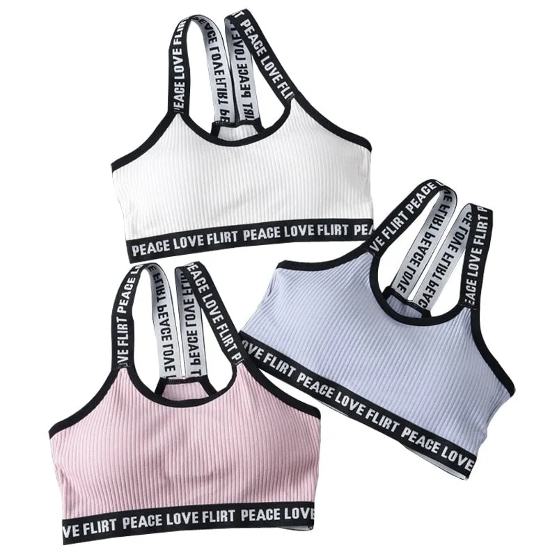 Sports Bra One Size High Elastic Stretch Sports Top Bra Cotton Letters Sports Wear For Women Gym Yoga Bra Running Tops Fitness