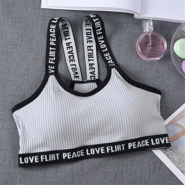 Sports Bra One Size High Elastic Stretch Sports Top Bra Cotton Letters Sports Wear For Women Gym Yoga Bra Running Tops Fitness