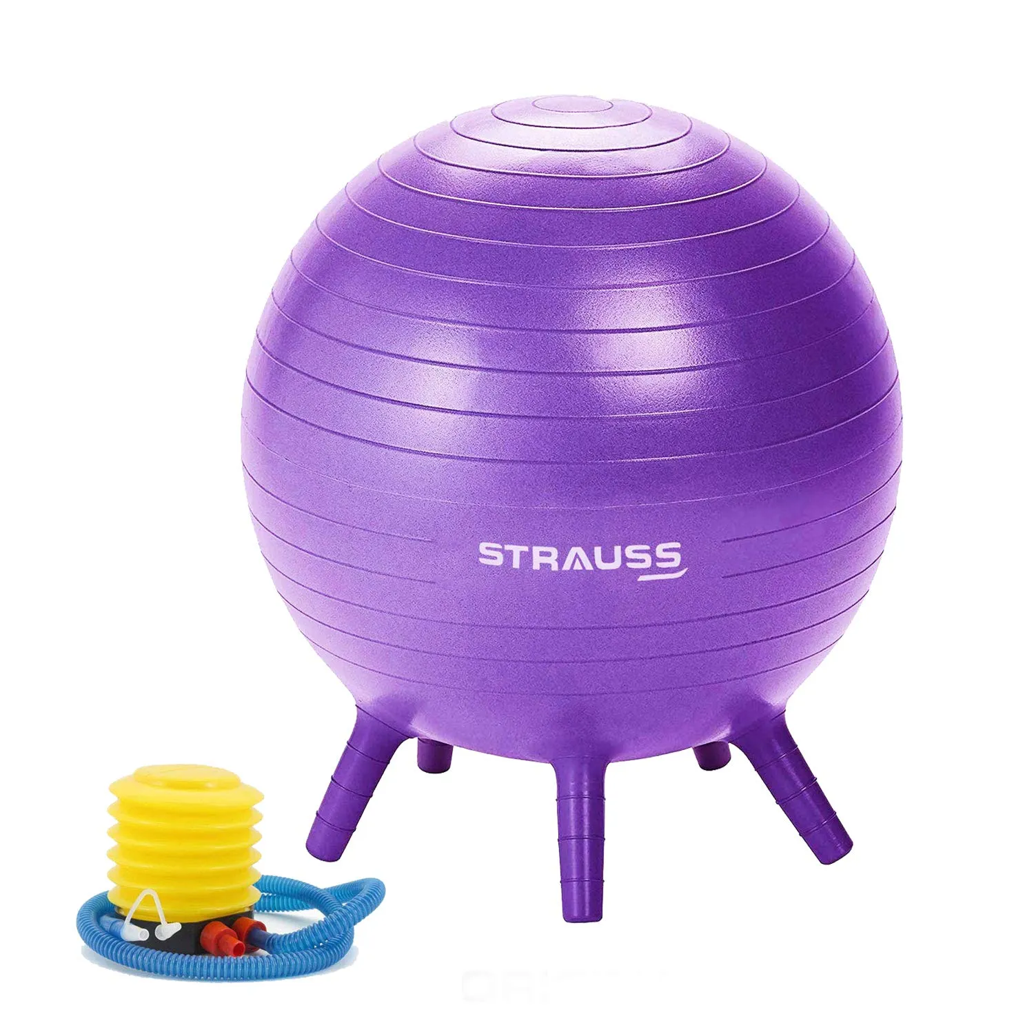 STRAUSS Anti-Burst Rubber Gym Ball Stabiity Legs with Free Foot Pump | Round Shape Swiss Ball for Exercise, Workout, Yoga, Pregnancy, Birthing, Balance & Stability, 55 cm, (Purple)