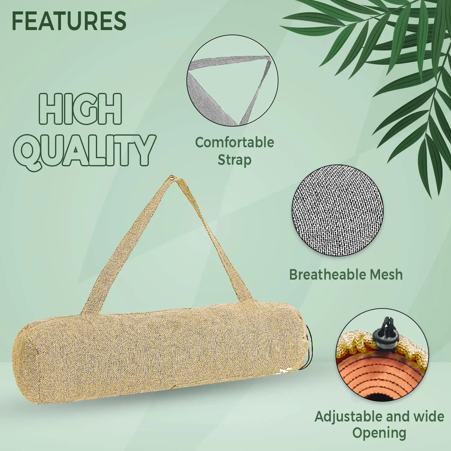 STRAUSS Breathable Jute Yoga Mat Bag with Shoulder Strap | Washable & Durable Yoga Mat Cover Bag | Travel, Yoga & Gym Shoulder Bag | Along with Side Pocket | Ideal for Men & Women, (Cream)