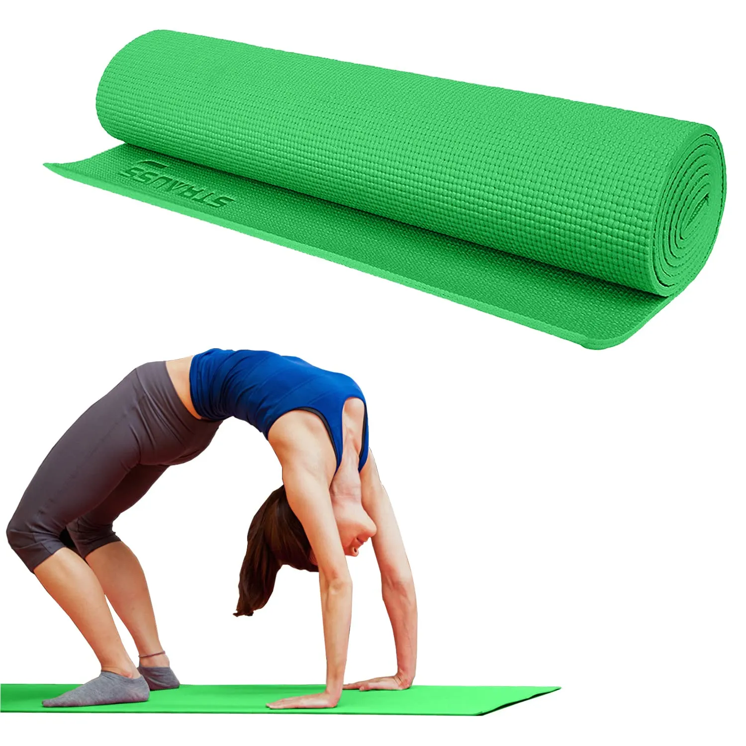 STRAUSS Yoga Mat with Carry Bag | Anti-Slip Exercise Mat for Women & Men | Home Gym Workout, Yoga, Pilates | Eco-friendly | Non-Slip Surface | Lightweight & Durable | 6mm (Green)