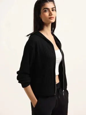 Studiofit Black Zip-Through Cotton Blend Jacket