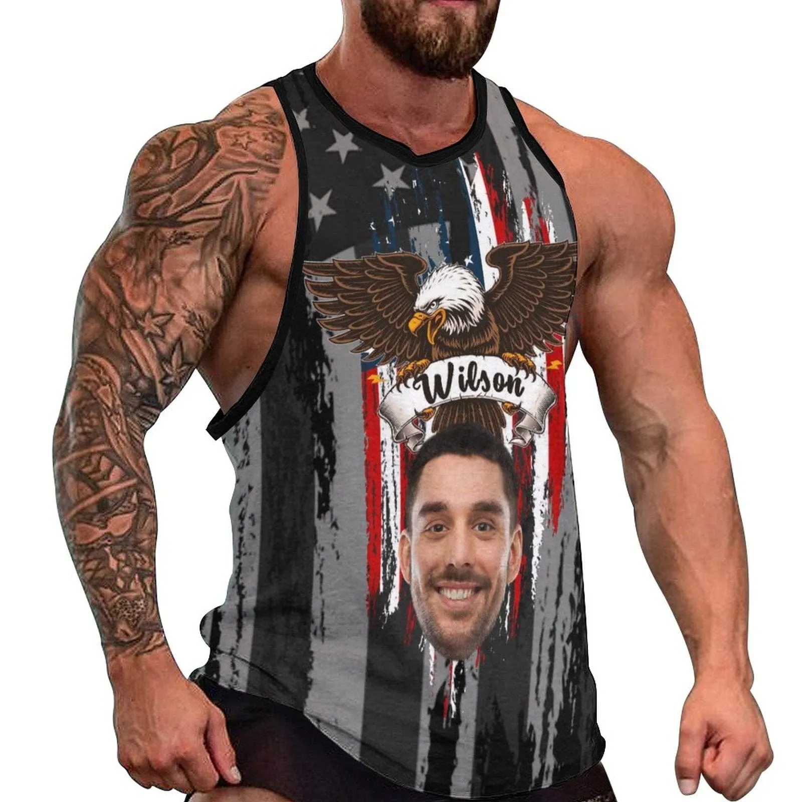 Tank Tops with Custom Face＆Name Personalized Eagle Men's Tank Top