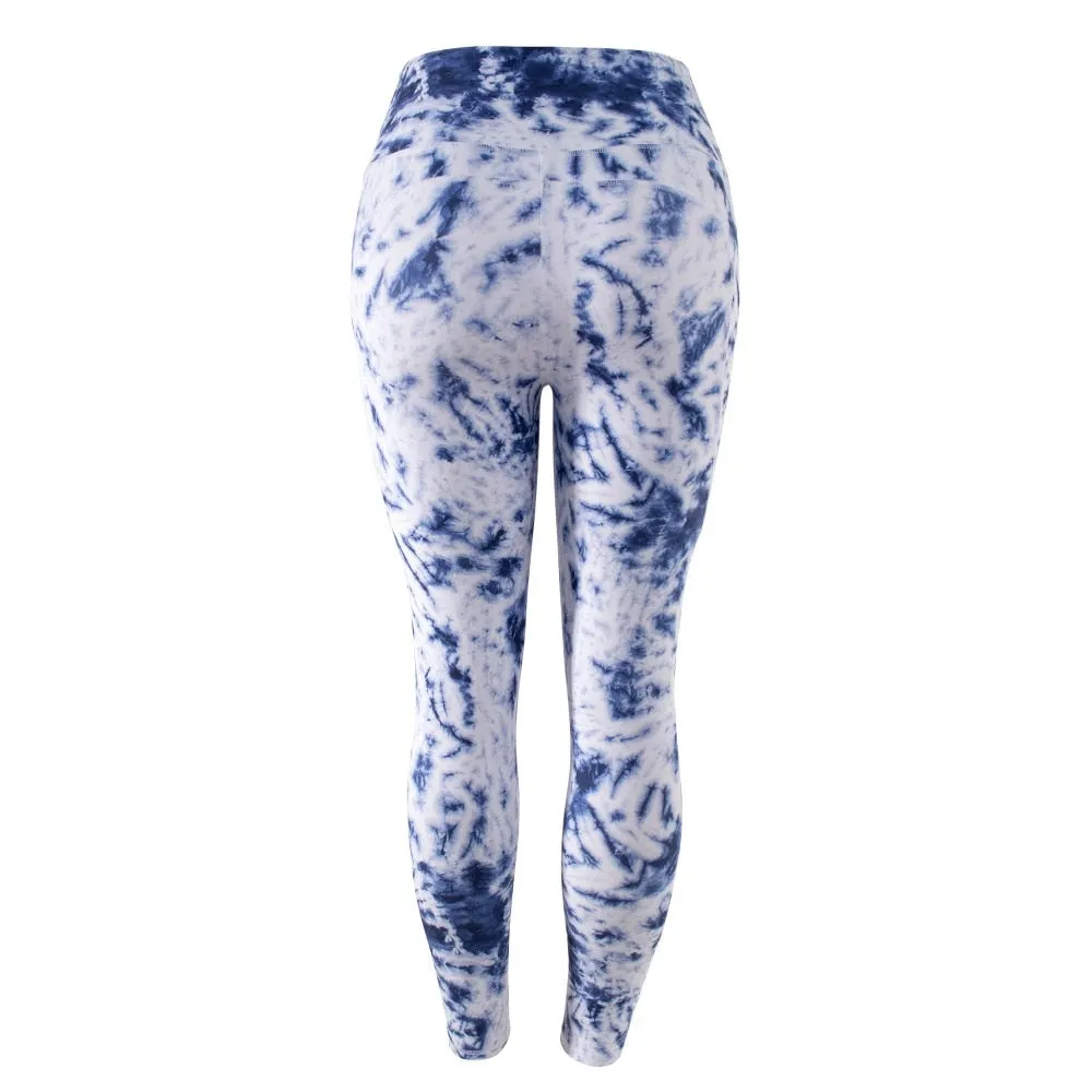 Tie Dye Tight Sports Women Fitness With Pocket Yoga Pants Stretch Workout Patchwork Slim Gym Leggings