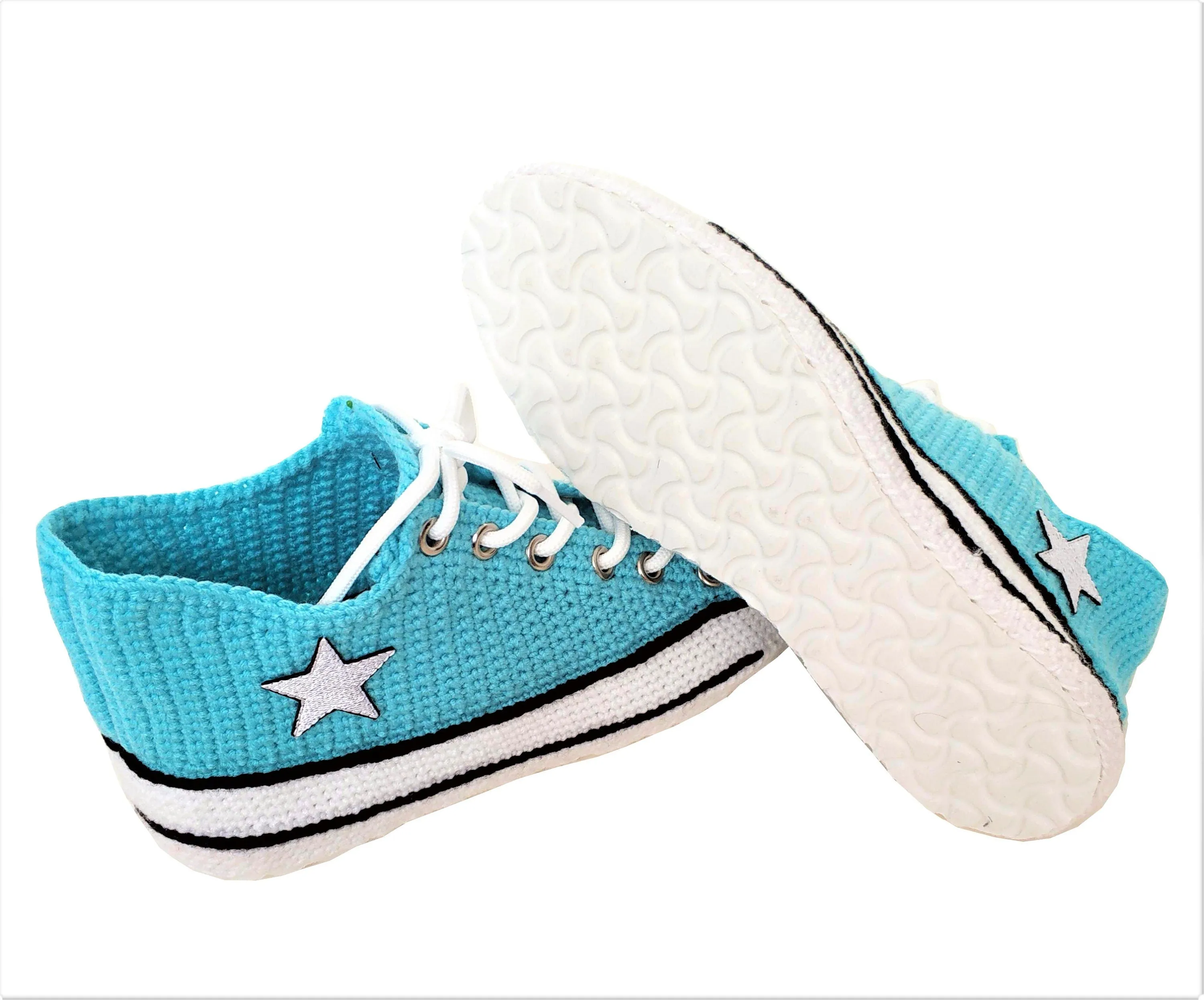 Turquoise Converse Handmade Crochet Home Slippers Plush - Breathable Non-Slip Sole Sneakers Indoor Shoes