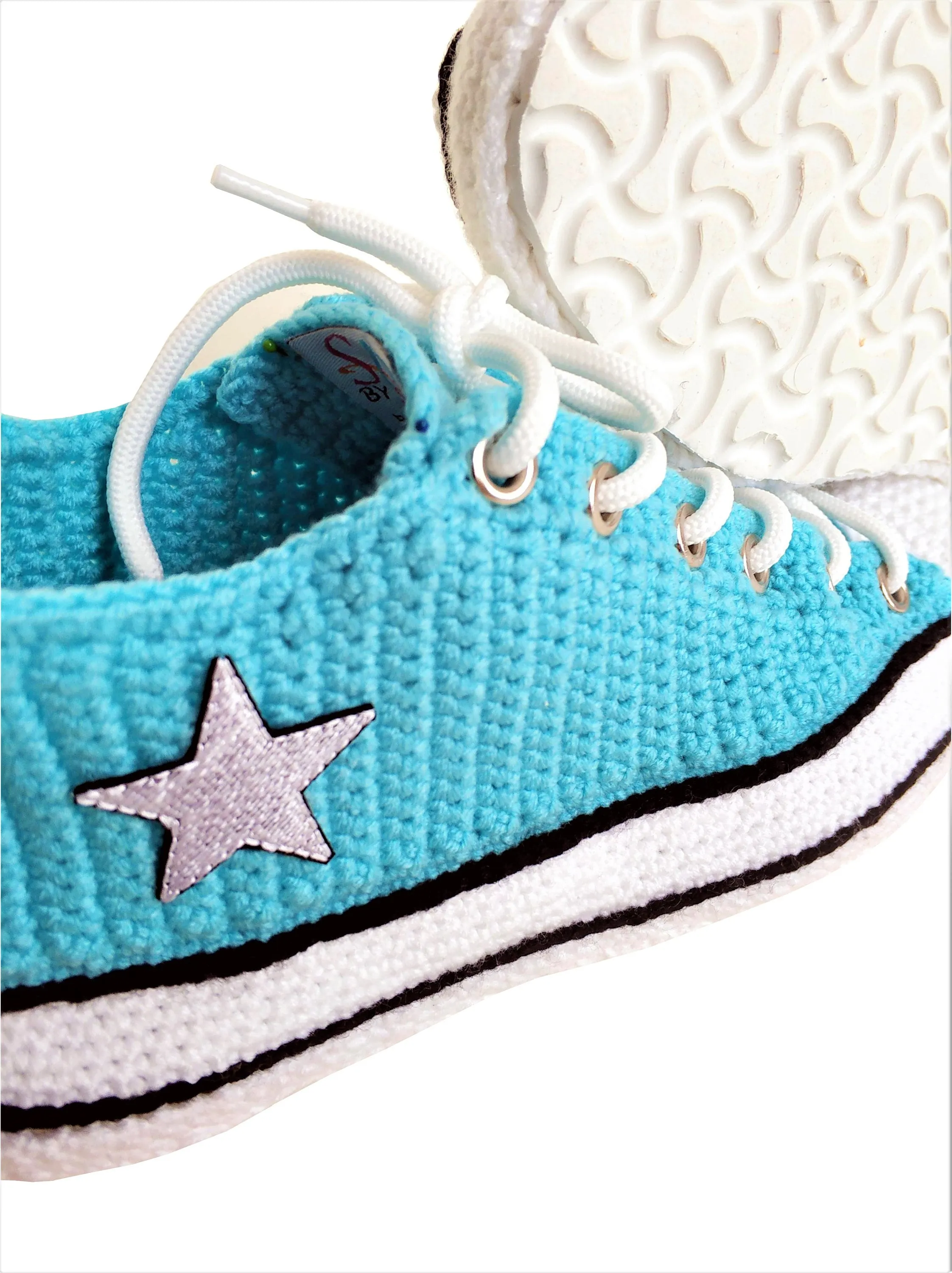 Turquoise Converse Handmade Crochet Home Slippers Plush - Breathable Non-Slip Sole Sneakers Indoor Shoes