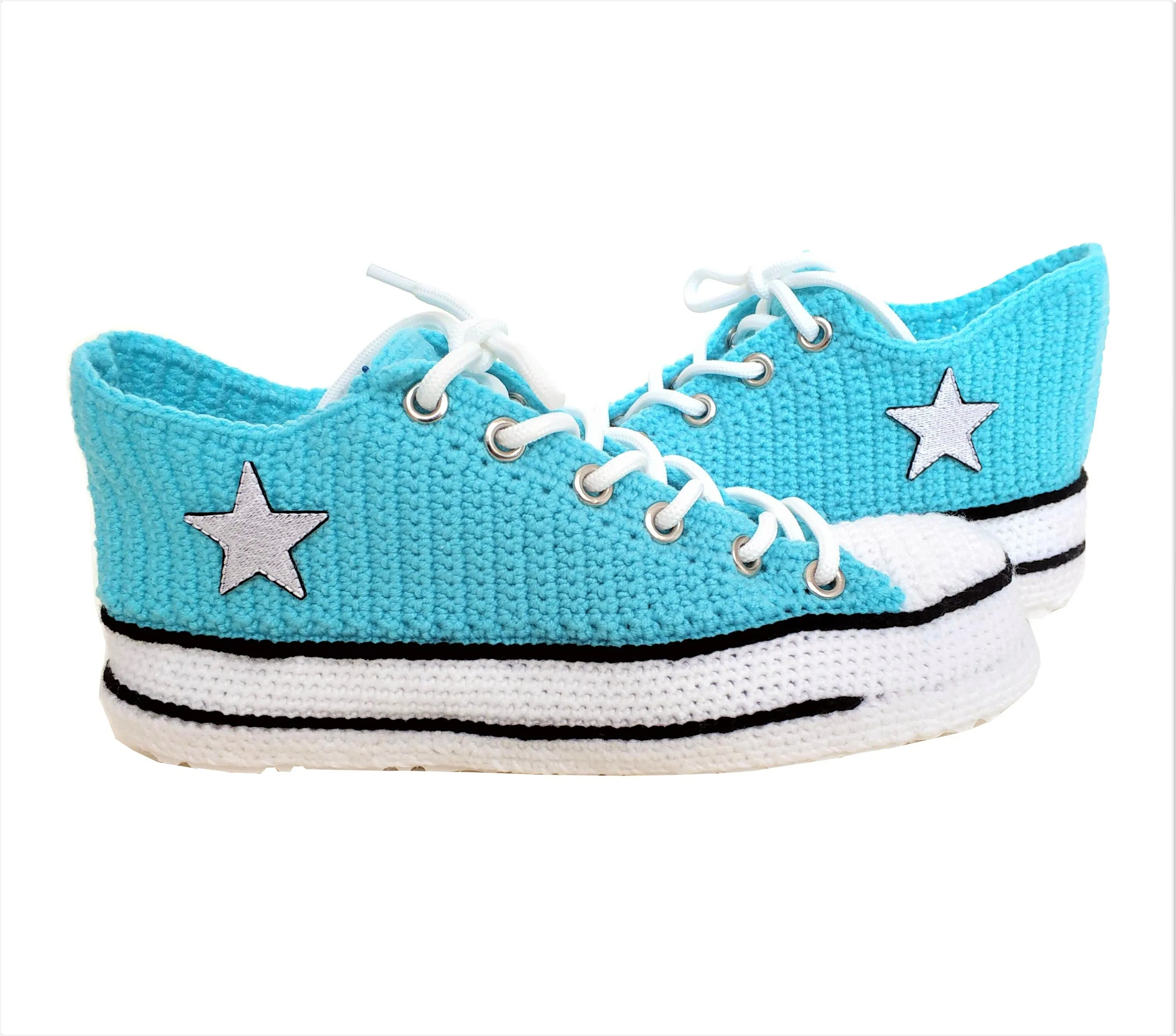 Turquoise Converse Handmade Crochet Home Slippers Plush - Breathable Non-Slip Sole Sneakers Indoor Shoes