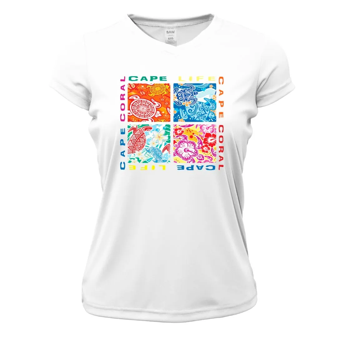 Turtle Squares Women Sun Shirt - UPF50 Sun Protection Graphic Tee