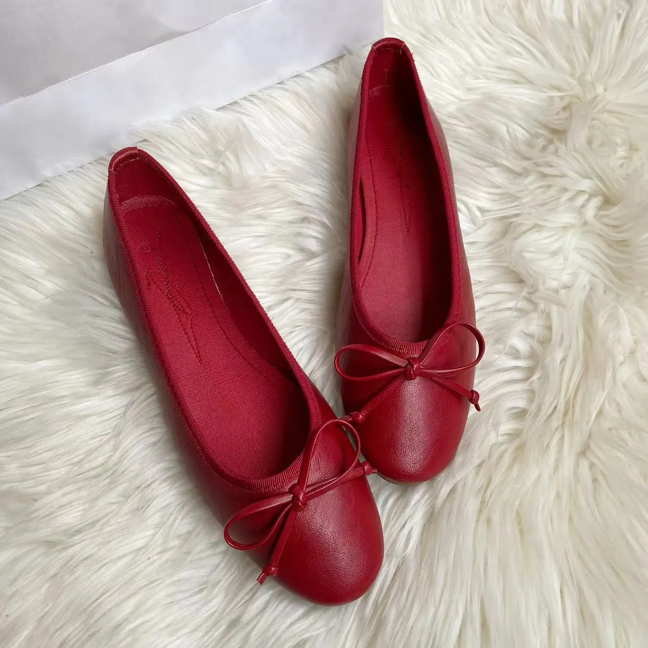 Wenkouban shoes Bowknot Ballet Red Flat Single-Layer Shoes for Women