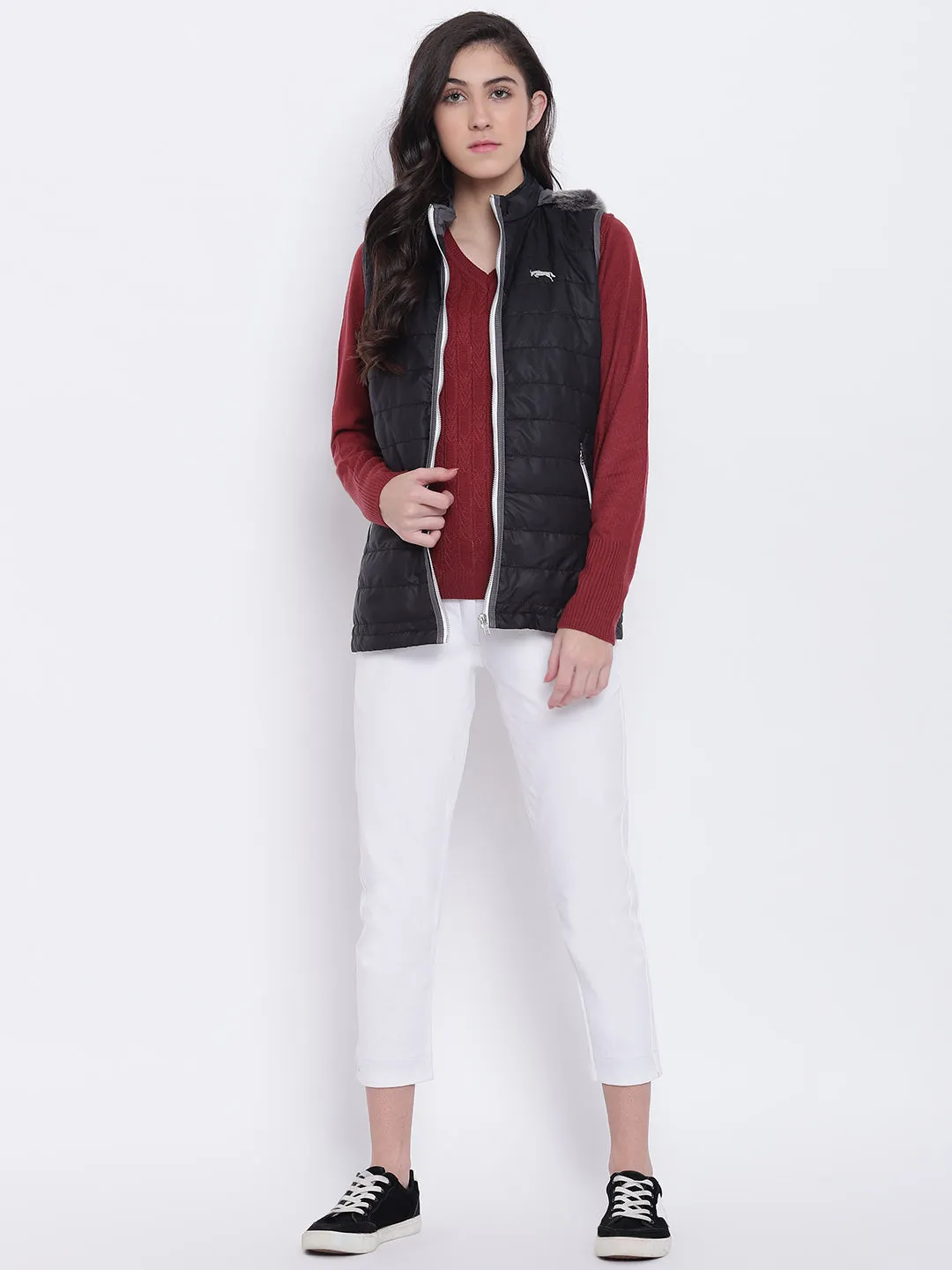 Women Black Casual Quilted Jacket