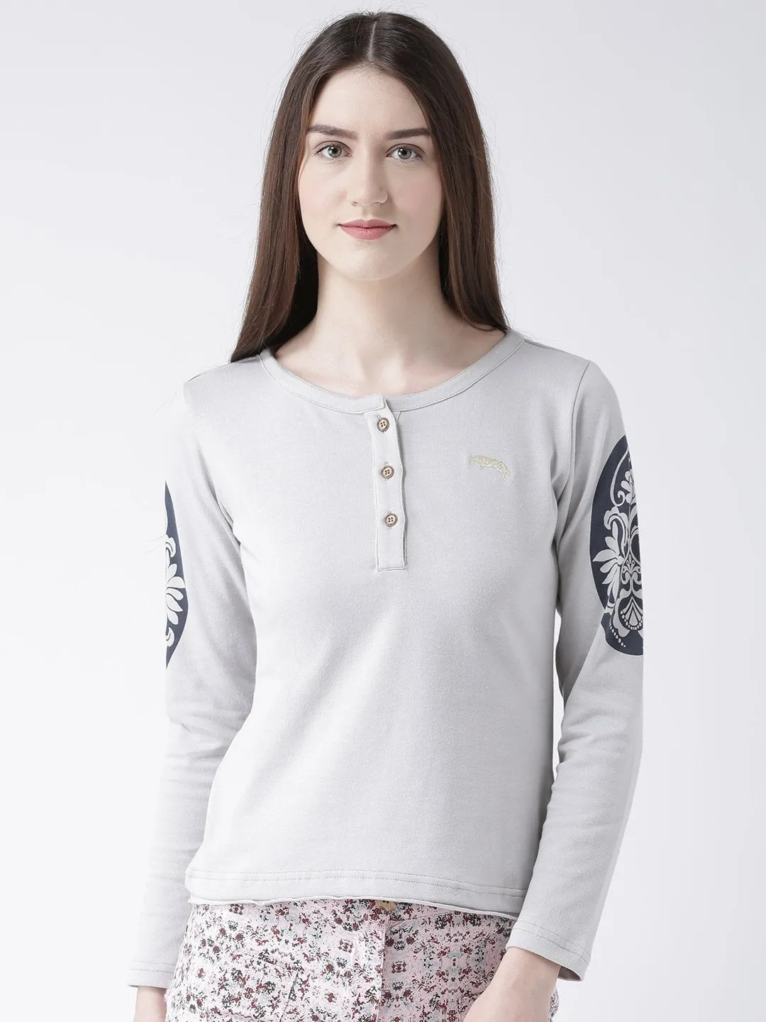 Women Grey Solid Round Neck T-shirt