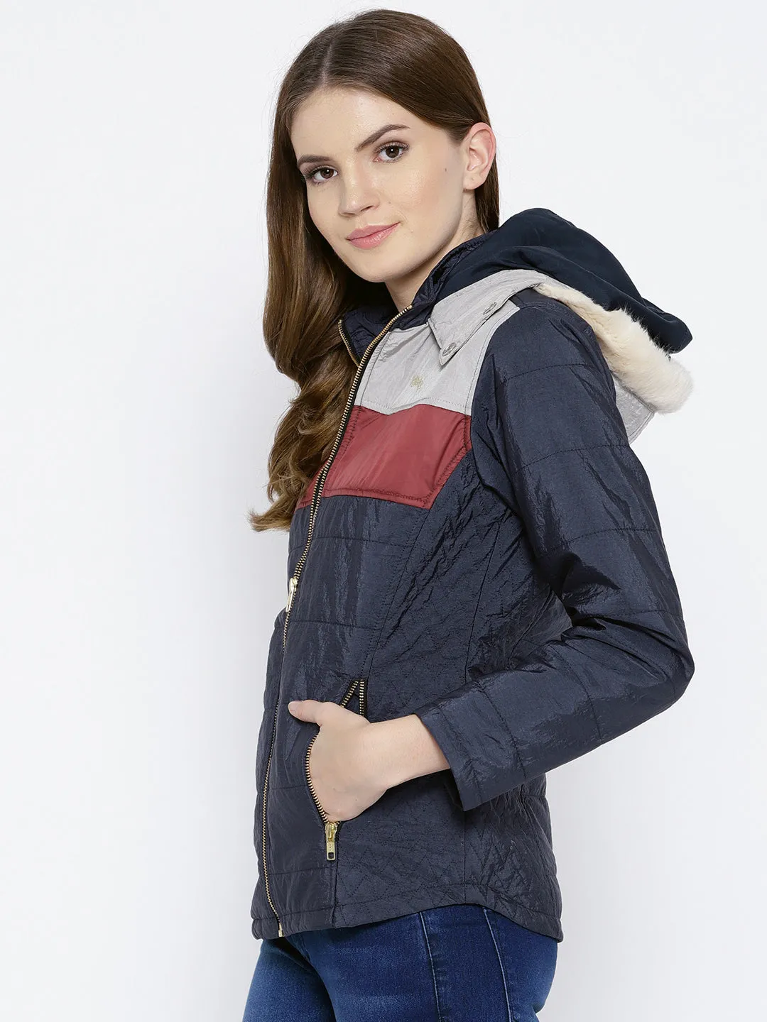 Women Navy Blue Puffer Jacket