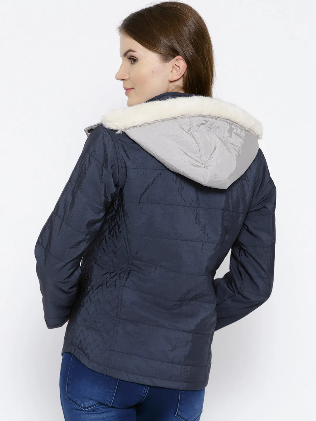 Women Navy Blue Puffer Jacket