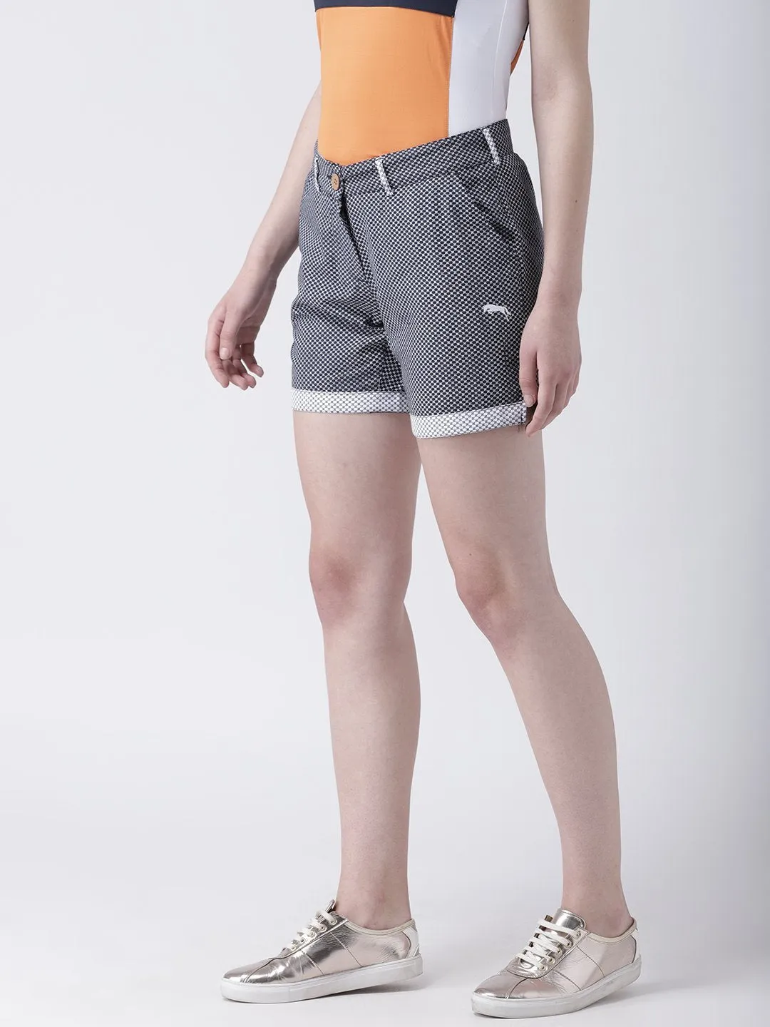 Women Navy Blue Solid Slim Fit Shorts