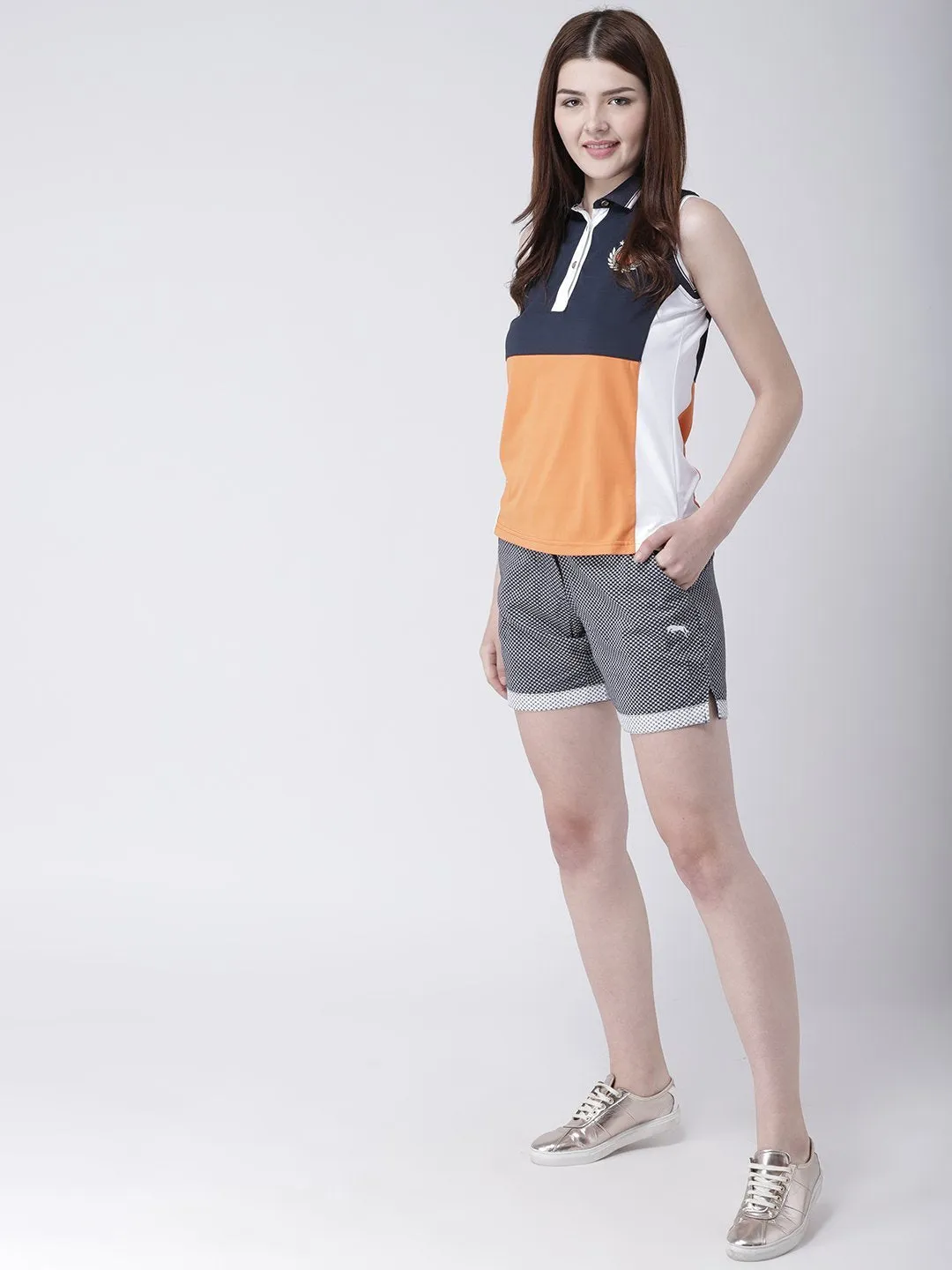 Women Navy Blue Solid Slim Fit Shorts