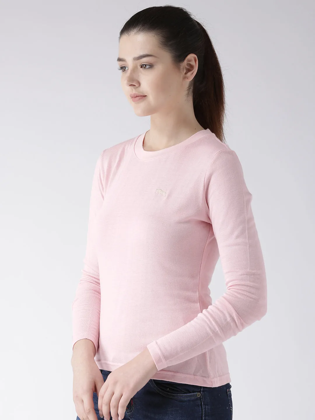 Women Pink Solid Round Neck T-shirt