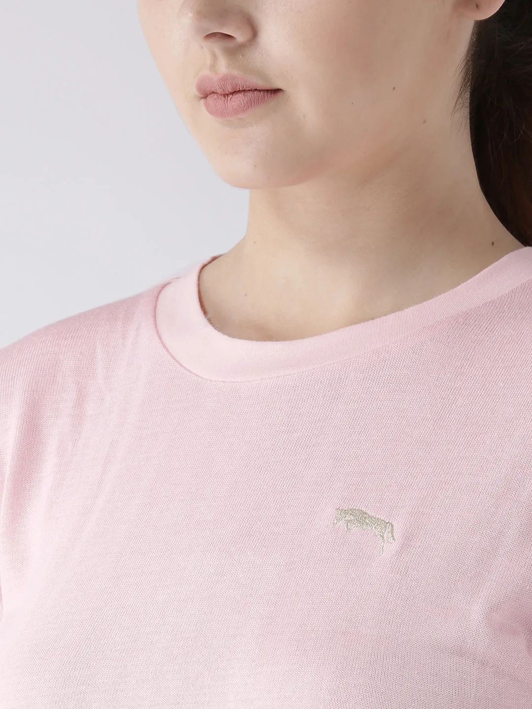 Women Pink Solid Round Neck T-shirt