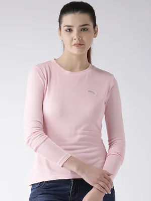 Women Pink Solid Round Neck T-shirt