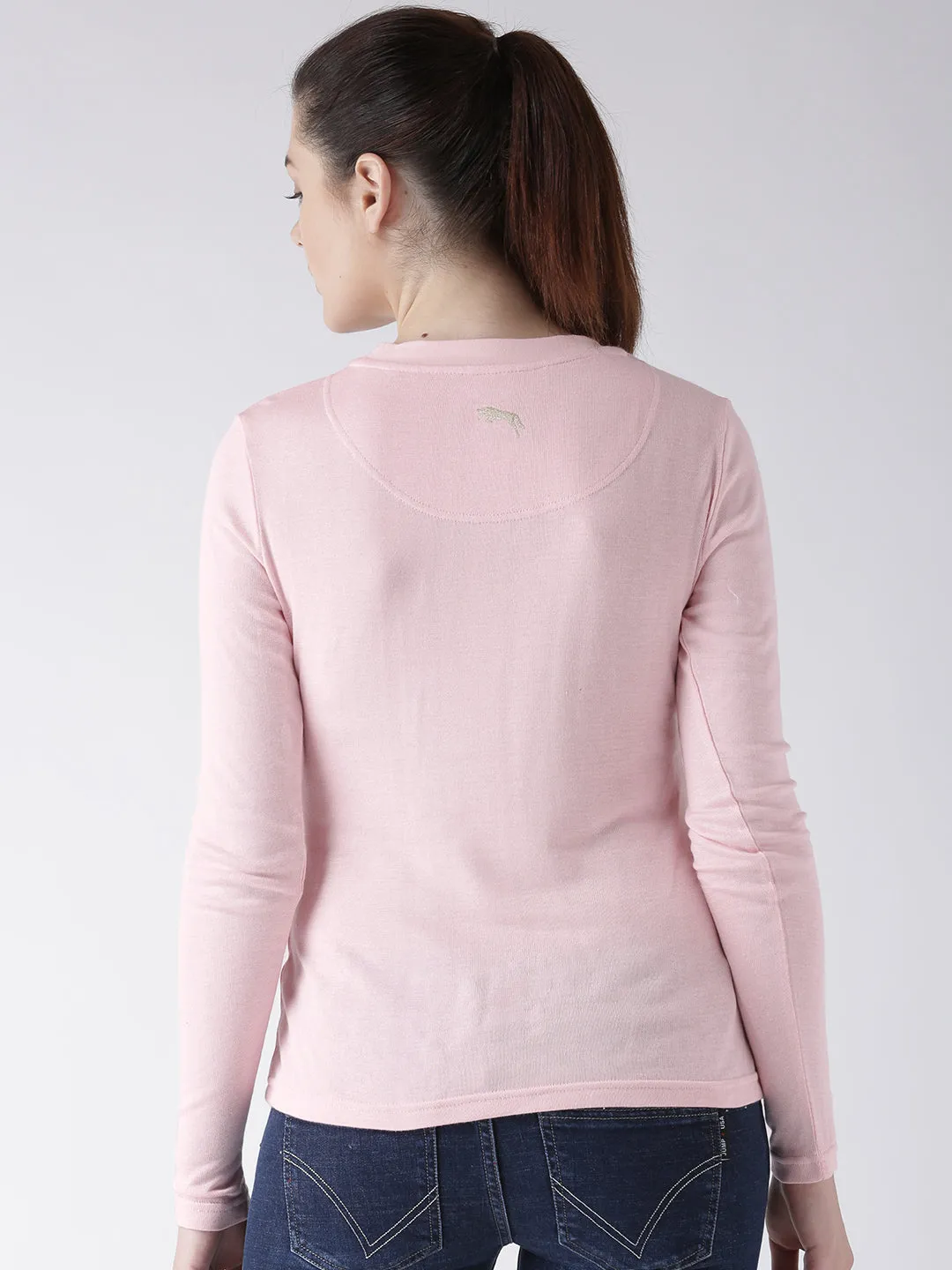 Women Pink Solid Round Neck T-shirt