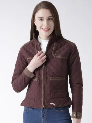 Women Polyster Casual Long Sleeve  Wine Winter Jacket