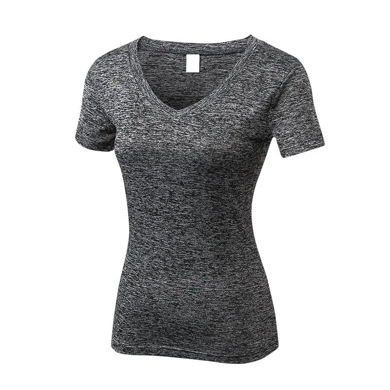 Women V-Neck Solid Color Short Sleeve Yoga Fitness Tops