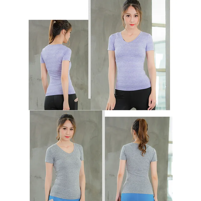 Women V-Neck Solid Color Short Sleeve Yoga Fitness Tops