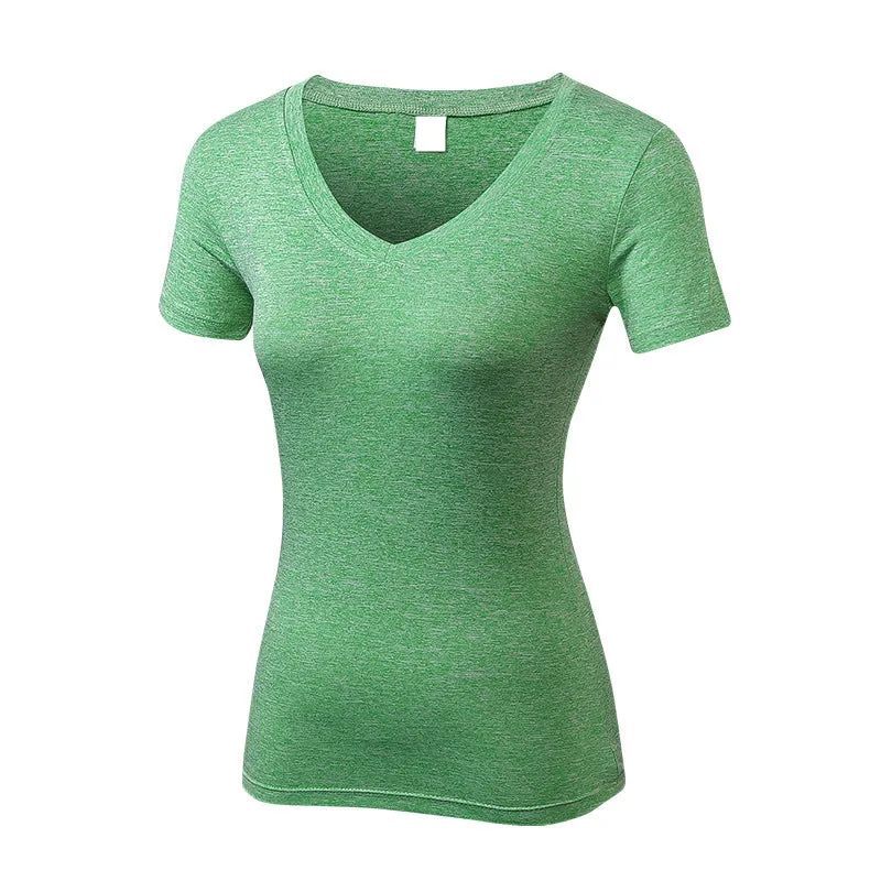 Women V-Neck Solid Color Short Sleeve Yoga Fitness Tops