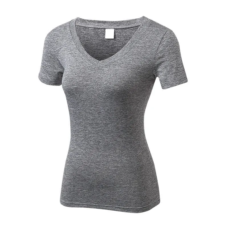 Women V-Neck Solid Color Short Sleeve Yoga Fitness Tops