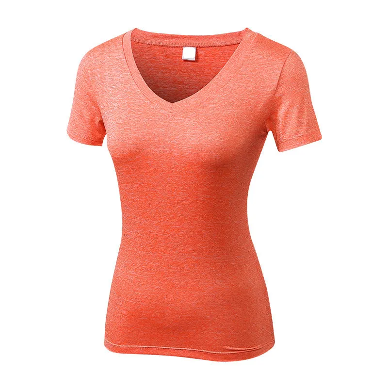 Women V-Neck Solid Color Short Sleeve Yoga Fitness Tops