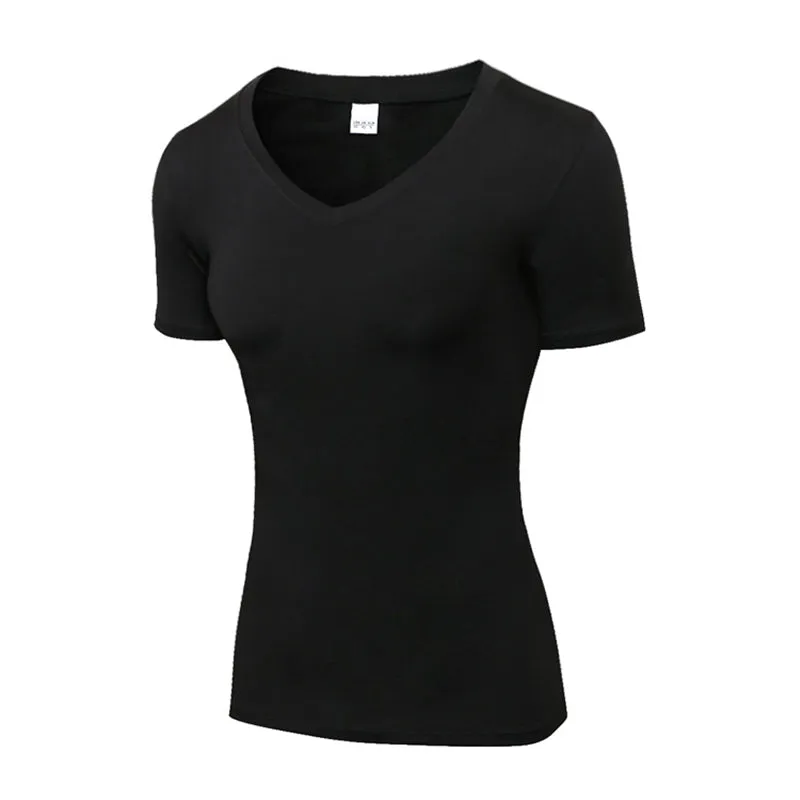 Women V-Neck Solid Color Short Sleeve Yoga Fitness Tops