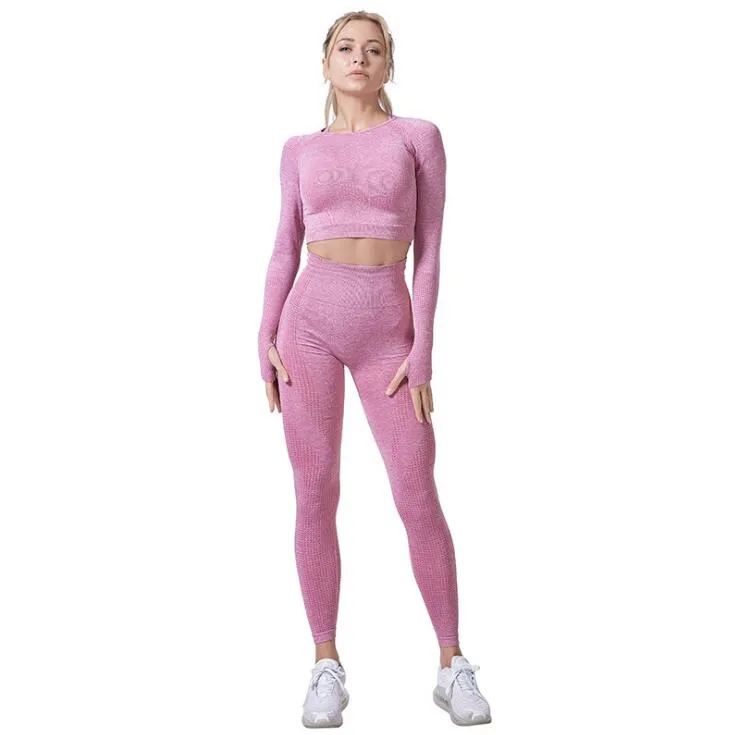 Women Vital Seamless Yoga Set Gym Clothing Fitness Leggings Cropped Shirts Sport Suit